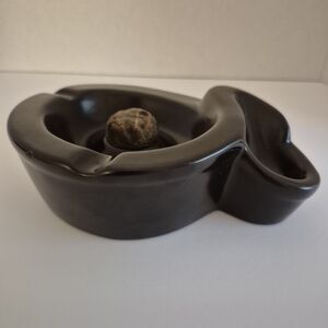 Vintage Brown Ceramic Pipe Ashtray with Knocker MCM 1960s Made in Italy